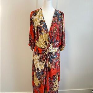 EUC VENUS Red and Gold Maxi Wrap with Plunge Neckline